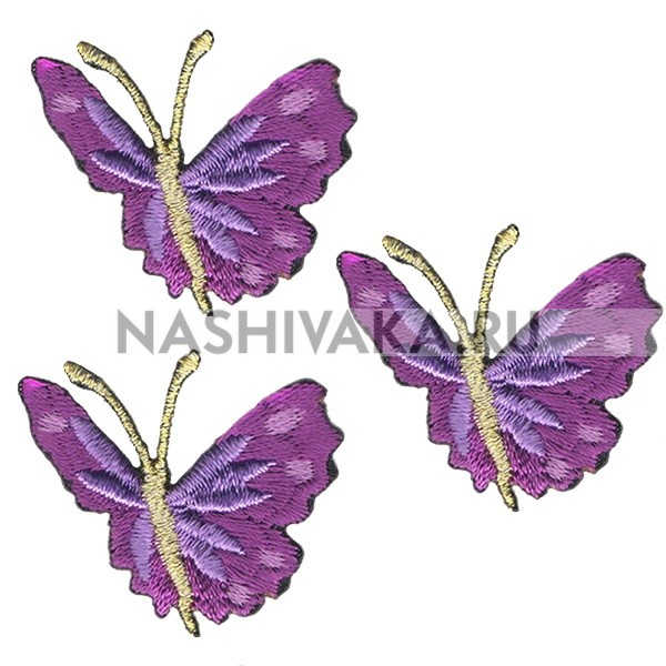 Нашивка Бабочка фиолетовая (200902), 30х30мм, 3шт.